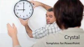  Presentation with clock - Beautiful presentation featuring couple-straightening-a-crooked-clock backdrop and a light gray colored foreground