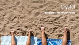  Presentation with beach - Audience pleasing theme consisting of couple sunbathing on the beach backdrop and a coral colored foreground