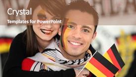  Presentation with supporting - Slides enhanced with couple supporting the german football team background and a coral colored foreground