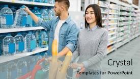  Presentation with route optimization supermarket - PPT layouts having couple takes canister of water background and a light gray colored foreground