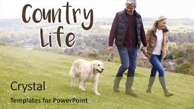  Presentation with country - Presentation design featuring couple taking dog for walk background and a yellow colored foreground