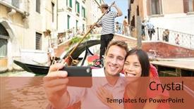  Presentation with canals - Cool new PPT theme with couple taking picture in gondola backdrop and a red colored foreground