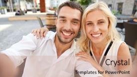  Presentation with people mobile technology - Amazing theme having couple taking selfie at restaurant backdrop and a coral colored foreground