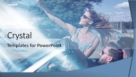  Presentation with self driving - Audience pleasing presentation theme consisting of couple taking selfie in car backdrop and a light blue colored foreground