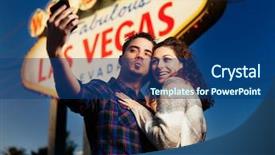  Presentation with las vegas sign - Slide deck enhanced with couple taking selfies in front of lit up las vegas sign at night background and a ocean colored foreground