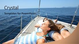  Presentation with sailboat - Beautiful PPT theme featuring couple taking sun on sailboat backdrop and a light blue colored foreground