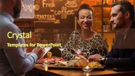  Presentation with bartender - PPT theme having couple talking to bartender behind background and a tawny brown colored foreground