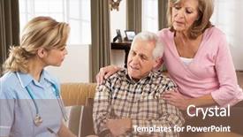  Presentation with senior couple - Presentation theme featuring couple talking to health visit background and a coral colored foreground