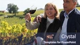  Presentation with wine tasting - Colorful PPT layouts enhanced with couple tasting wine in vineyard backdrop and a tawny brown colored foreground