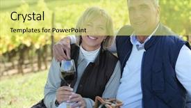  Presentation with wine tasting - Presentation theme featuring couple tasting wine in a vineyard background and a yellow colored foreground