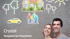  Presentation with new home - Slide set enhanced with couple thinking about new home background and a gray colored foreground