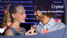  Presentation with toasting - PPT theme featuring couple toasting glass of champagne in bar against valentines heart design 3d background and a navy blue colored foreground