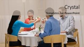  Presentation with elegant party - Slides having couple toasting with martini cocktails at elegant dinner party background and a mint green colored foreground