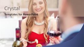  Presentation with restaurant toasting - Cool new slide deck with couple-toasting-with-red-wine backdrop and a coral colored foreground