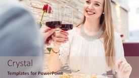  Presentation with restaurant toasting - Colorful slide set enhanced with couple-toasting-with-red-wine backdrop and a lemonade colored foreground