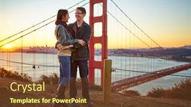  Presentation with golden - Cool new PPT theme with couple-together-at-golden-gate backdrop and a tawny brown colored foreground