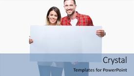 Presentation with young happy couple - Amazing slides having couple together holding blank banner backdrop and a light blue colored foreground