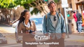  Presentation with urban students - Presentation design with couple tourists walking in city background and a violet colored foreground