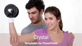  Presentation with music and athletic training - Slide deck featuring couple training together background and a coral colored foreground