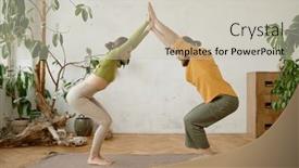  Presentation with pair - Presentation theme with couple-training-yoga-in-pair background and a  colored foreground