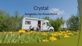  Presentation with mobil home park - Amazing presentation design having couple traveling by mobil home backdrop and a teal colored foreground