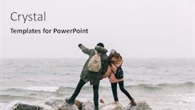  Presentation with stormy sea - PPT theme consisting of couple-trekking-in-winter background and a sky blue colored foreground
