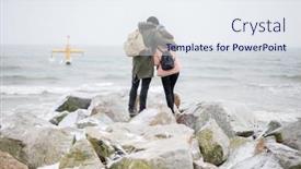  Presentation with stormy sea - Slide deck with couple-trekking-in-winter background and a sky blue colored foreground