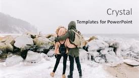  Presentation with stormy sea - Theme featuring couple-trekking-in-winter background and a sky blue colored foreground