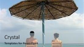  Presentation with under umbrella - Presentation theme featuring couple under umbrella sea background and a light blue colored foreground