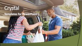  Presentation with grocery bag - Beautiful slide deck featuring couple unloading shopping bags backdrop and a violet colored foreground