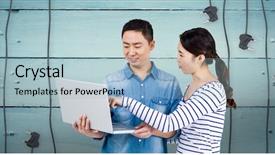  Presentation with laptop - Beautiful theme featuring couple using laptop against plugs backdrop and a  colored foreground