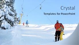  Presentation with lift - Beautiful slide deck featuring couple using ski lift at snowy resort winter vacation backdrop and a light blue colored foreground