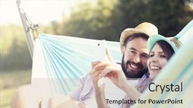  Presentation with romantic - Cool new slides with couple using smartphone in hammock backdrop and a soft green colored foreground
