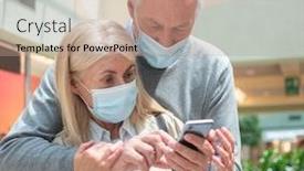  Presentation with coronavirus - PPT layouts enhanced with couple-using-their-smartphone-together background and a coral colored foreground