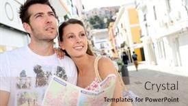  Presentation with old couple - Amazing presentation theme having couple visiting the streets of old mediterranean town backdrop and a coral colored foreground