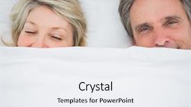  Presentation with good morning couple bed - Colorful slides enhanced with couple waking up under the covers at home in bed backdrop and a white colored foreground