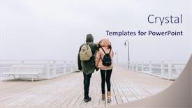  Presentation with stormy sea - PPT theme with couple-walk-in-winter background and a sky blue colored foreground