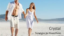  Presentation with holiday stress - Presentation theme featuring couple walk on the beach background and a light gray colored foreground