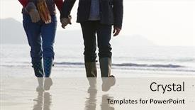  Presentation with granddaughter walking senior - Presentation theme having couple walking along winter beach background and a soft green colored foreground