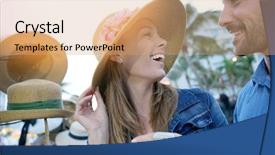  Presentation with flea - Colorful slide deck enhanced with couple walking by flea market backdrop and a coral colored foreground