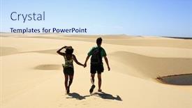  Presentation with sand dunes - Cool new presentation theme with couple-walking-hand-in-hand backdrop and a sky blue colored foreground