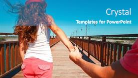  Presentation with holding hands - PPT theme having couple-walking-holding-hands background and a teal colored foreground