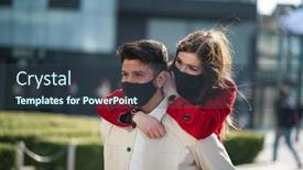  Presentation with coronavirus - PPT theme enhanced with couple-walking-in-a-city background and a tawny brown colored foreground