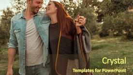  Presentation with woods - Audience pleasing presentation theme consisting of couple walking in the woods backdrop and a tawny brown colored foreground