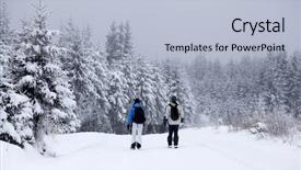  Presentation with walking trail - Presentation design having couple walking on snow trail in winter mountains background and a light blue colored foreground