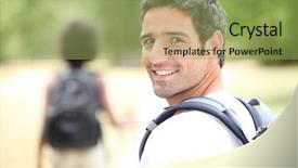  Presentation with walking - Presentation theme consisting of couple walking through the countryside background and a  colored foreground