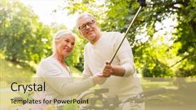  Presentation with old couple walking - Cool new theme with couple walking with fixie bicycles backdrop and a yellow colored foreground