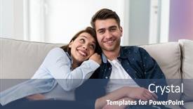  Presentation with living room - PPT theme enhanced with couple-watches-tv-together background and a ocean colored foreground