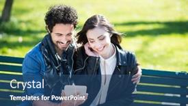  Presentation with outdoor movie - Presentation theme featuring couple-watching-a-movie background and a ocean colored foreground