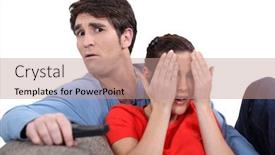  Presentation with scary - Audience pleasing PPT theme consisting of couple watching a scary film backdrop and a coral colored foreground
